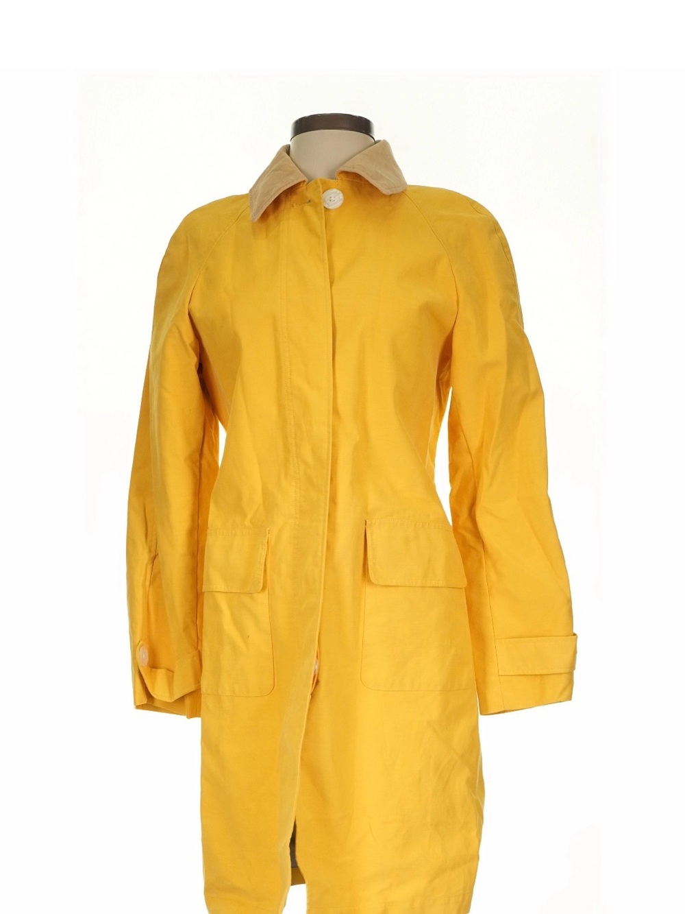 Women’s Yellow Cotton Trench Coat with Contrast Collar